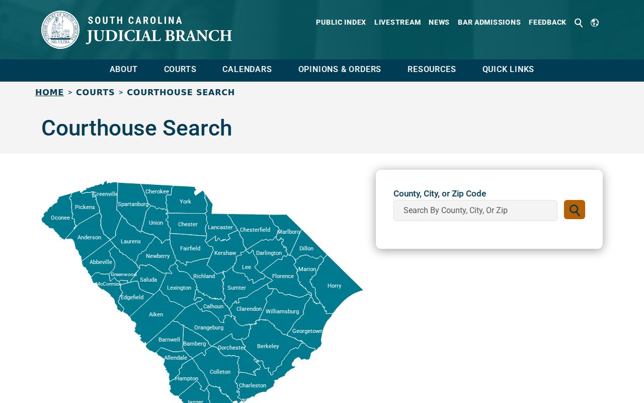 South Carolina courthouse search route for locating the court that may hold a warrant record