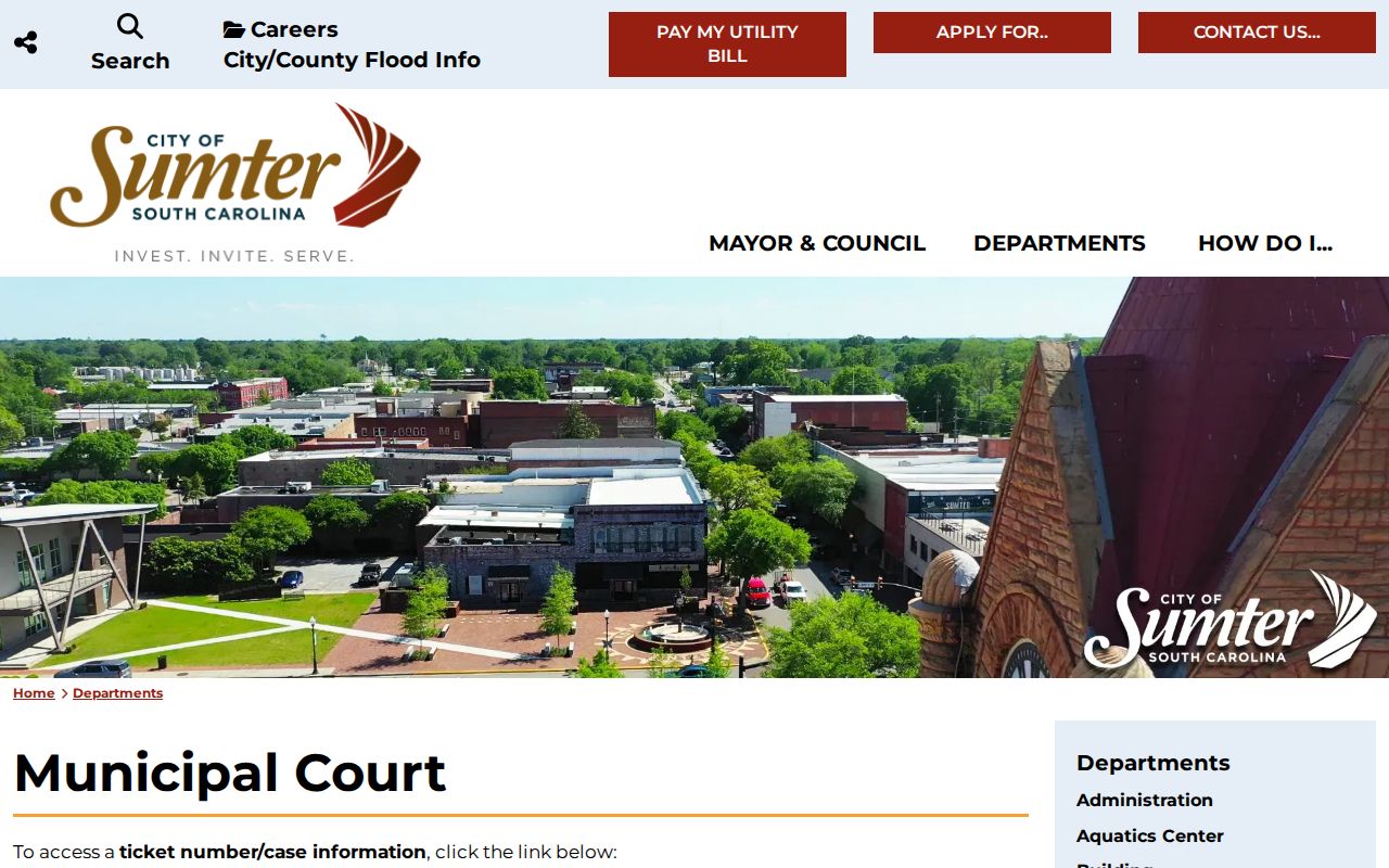 South Carolina municipal bench-warrant case search example from Sumter Public Index